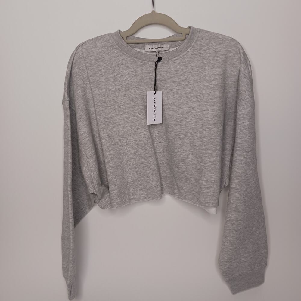 WE WORE WHAT CROPPED SWEATSHIRT, XL,NWT, GREY, LONG SLEEVE